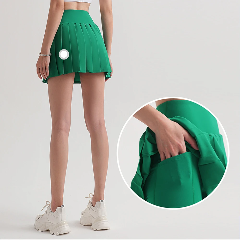 Women Tennis Pleated Skirt Summer Yoga Sports Mini Pant Skirt Girl High Waist Golf Badminton Skort Shorts Under The Skirt Pocket