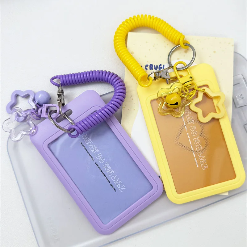 Korean Fashion Photocard Holder Retractable Spring Coil Strap Keychain Card Case Student Bus Credit Card Cover Bag Accessories image 5