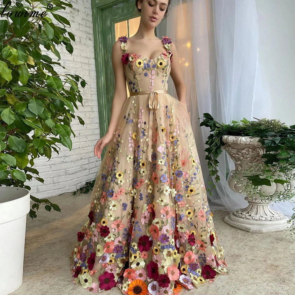 2023 Newest 3D Flowers Prom Dresses A-Line Spaghetti Summer Beach Birthday Dresses Photography Dress Party Gowns Daily Wear