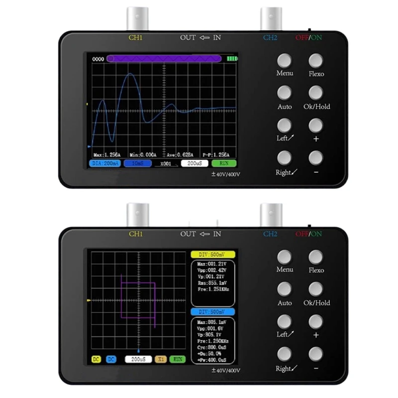 SCO2 Dual Channel Digital Oscilloscope 50M Sampling Rate 10Mhz Analog Bandwidth One Key AUTO Anti Burning Black SET 2