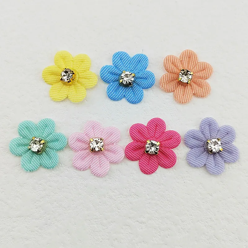 70Pcs 2MM Mix Color Flower With Diamond Padded Appliques For DIY Handmade Children Hair Clip And Garment Accessories Patch