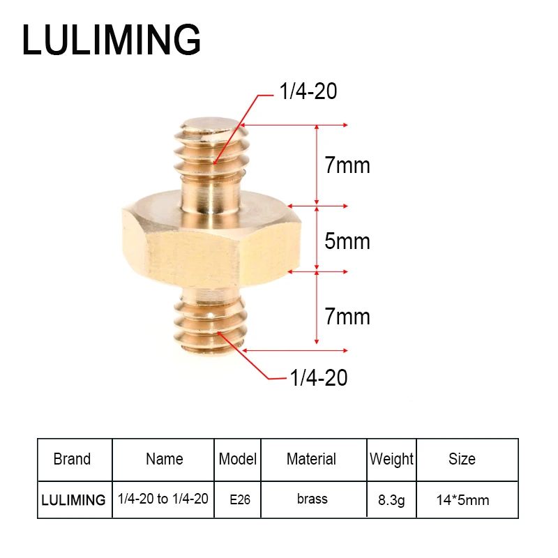 1/4 Male to Male  3/8 1/4 Inch Camera Conversion Screw Tripod Ballhead photography Accessory Brass hexagonal Screw DSLR Adapter