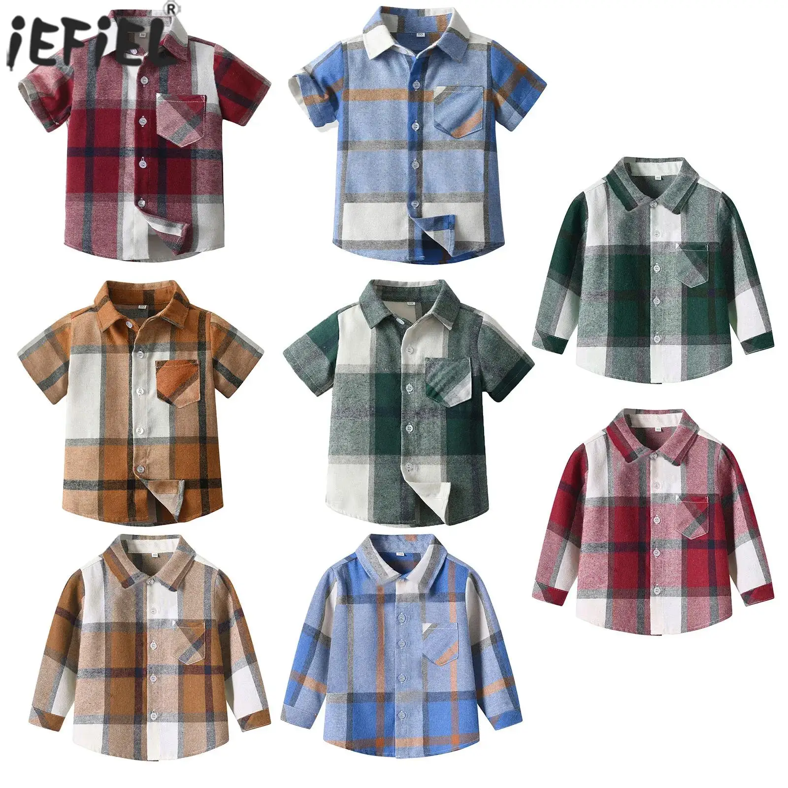 

Toddler Baby Boys Gentleman Plaid Shirt Lapel Button Down Shirt Top Coat Jacket Outwear Summer Clothes Fashion Casual Wear