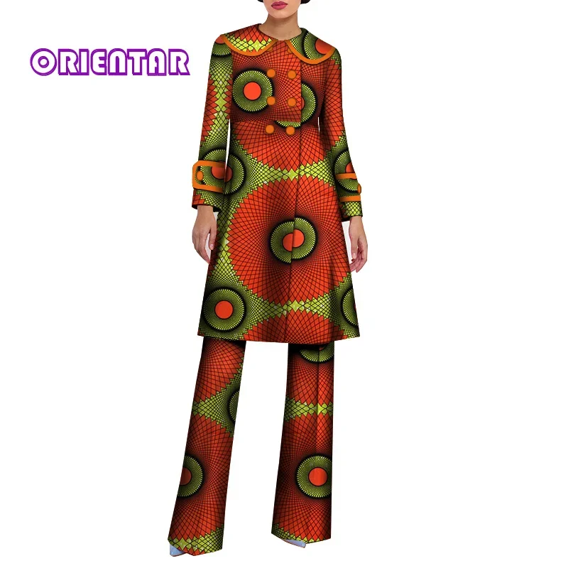 2 stück Set Frauen Afrikanische Anzüge Hosen Set Frauen Afrikanische Druck Baumwolle Lange Top und Hosen Bazin Riche Afrikanische Kleidung WY6690