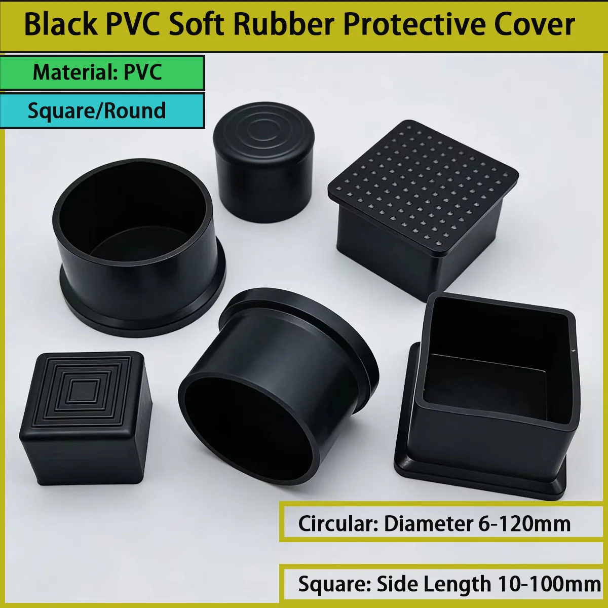Square/circular black PVC soft rubber protective cover is used for protecting furniture feet, hardware fittings, cables, etc
