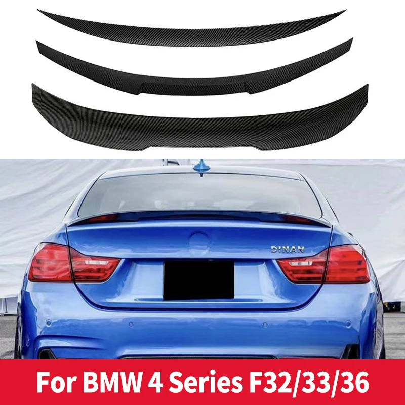 For BMW 4 Series F32 F33 F36 2014-2020 Carbon Fiber Rear Bumper Lip Trunk Spoiler  MP M4 PSM Style Wing Tail Kit Gloss Black