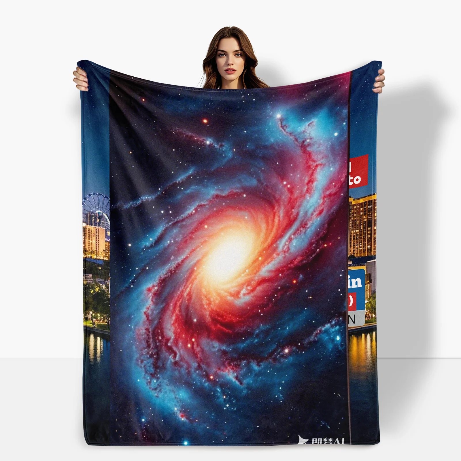 Stunning Galaxy And Cosmic Themed Blanket With Red Blue Starry Sky Design For Unique And Celestial Decor