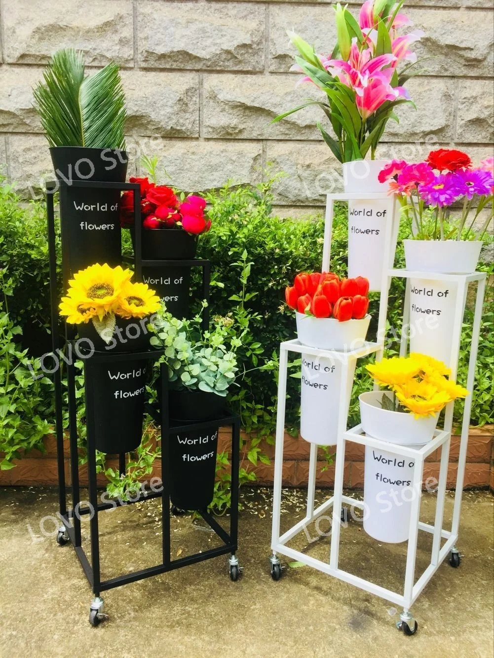 Présentoir de fleurs  plastique multicouche, étagère mobile, support  plante  or, échelle nordique, magasin  