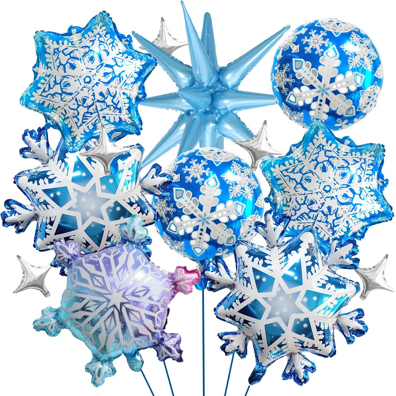 

1st Christmas Snowflake Aluminum Foil Balloon Ice and Snow Shaped Snowflake Set Blue Birthday Party Decoration