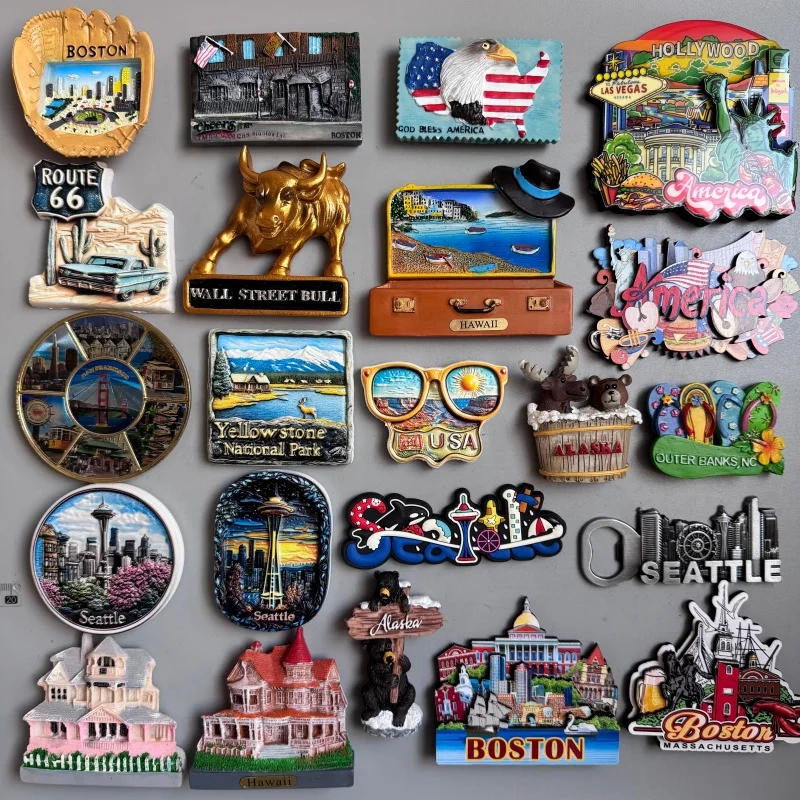 USA Fridge Magnet Boston Tourist Souvenirs Baseball Gloves Alaska Hawaii Seattle Yellow stone Collection Gifts Home Decoration