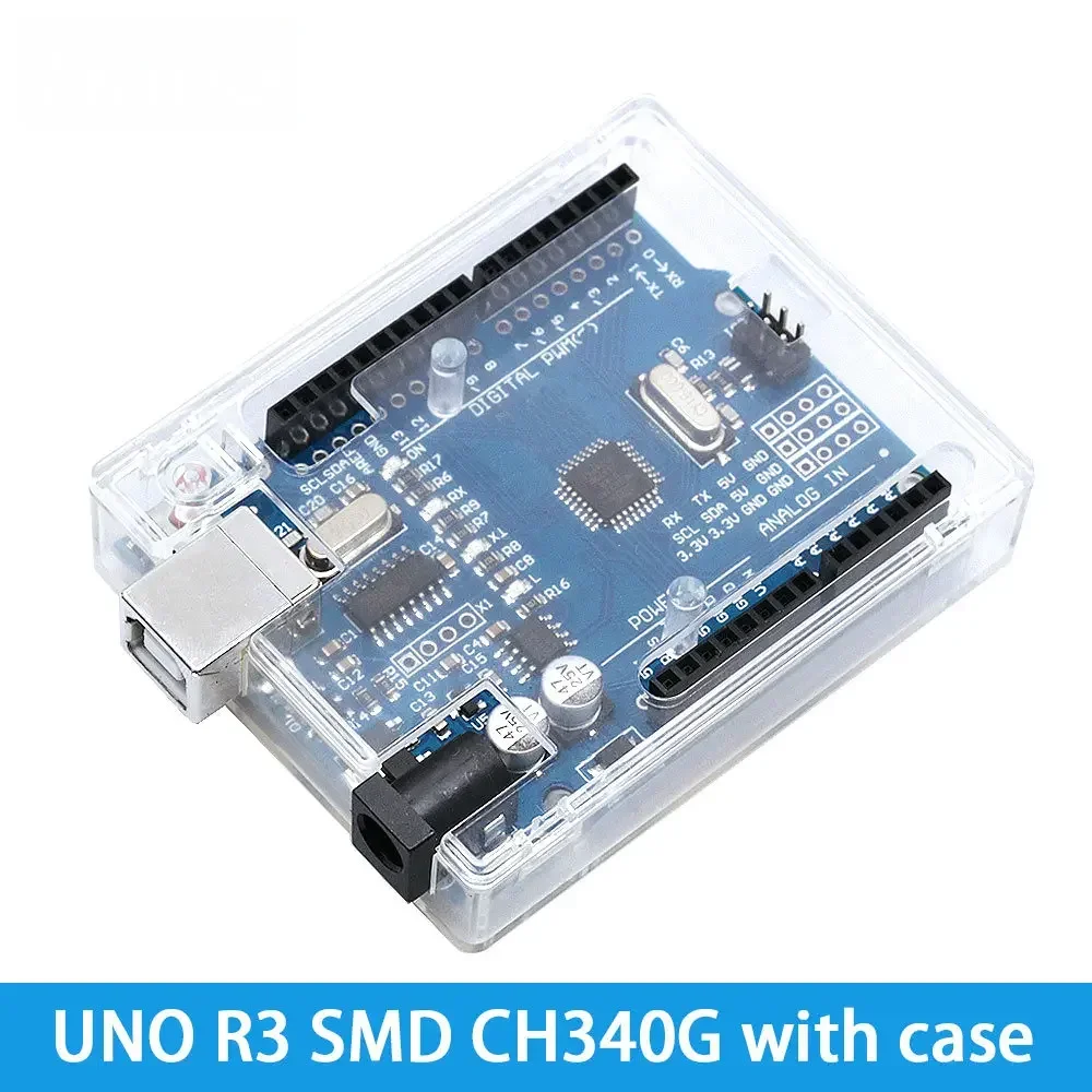 ​ Модульный комплект для разработки Arduino UNO R3 с чипом SMD CH340G + ATmega328P (16 МГц), включает USB-кабель и компонент ATEGA328P.