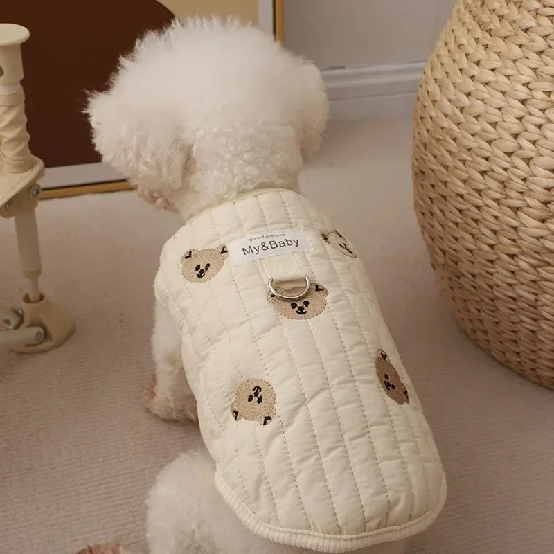 Winter Thickened Teddy Puppy Clothes Pet Sleeveless Plus Velvet Vest Cotton Cartoon Bear Rabbit Printing Pet Coat Dog Costume