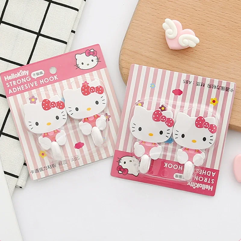 Hello Kitty Cartoon Sticky Hook Door Hanger Self Adhesive Wall Hanger Hat Racks Bathroom Towel Hook Home Decor Key Hanger Wall