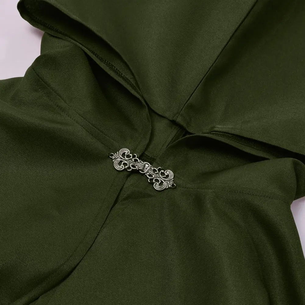 Halloween Cloak Retro Style Hooded Tailoring Metal Buckle Decoration Shawl Role-Playing Cloak Large Hem Layered Cut Cloak