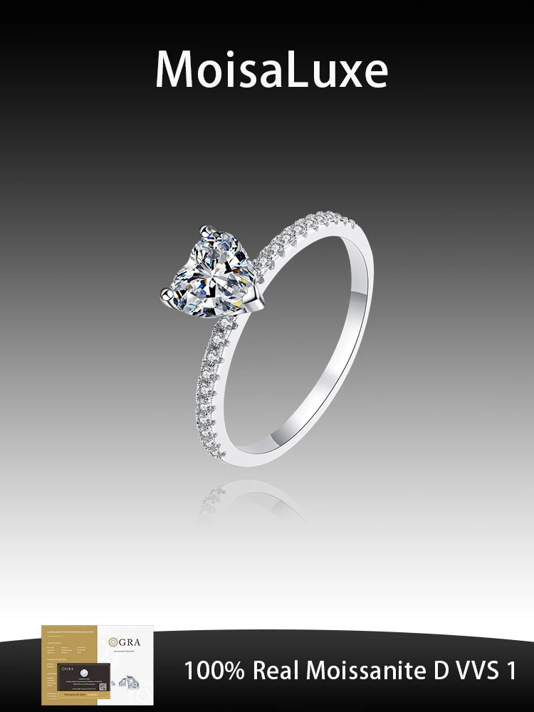 

MoisaLuxe Official Store GRA Moissanite Plata Sterling 925 Silver Women's Meson Seeking Engagement Heart-shaped Moissanite Ring