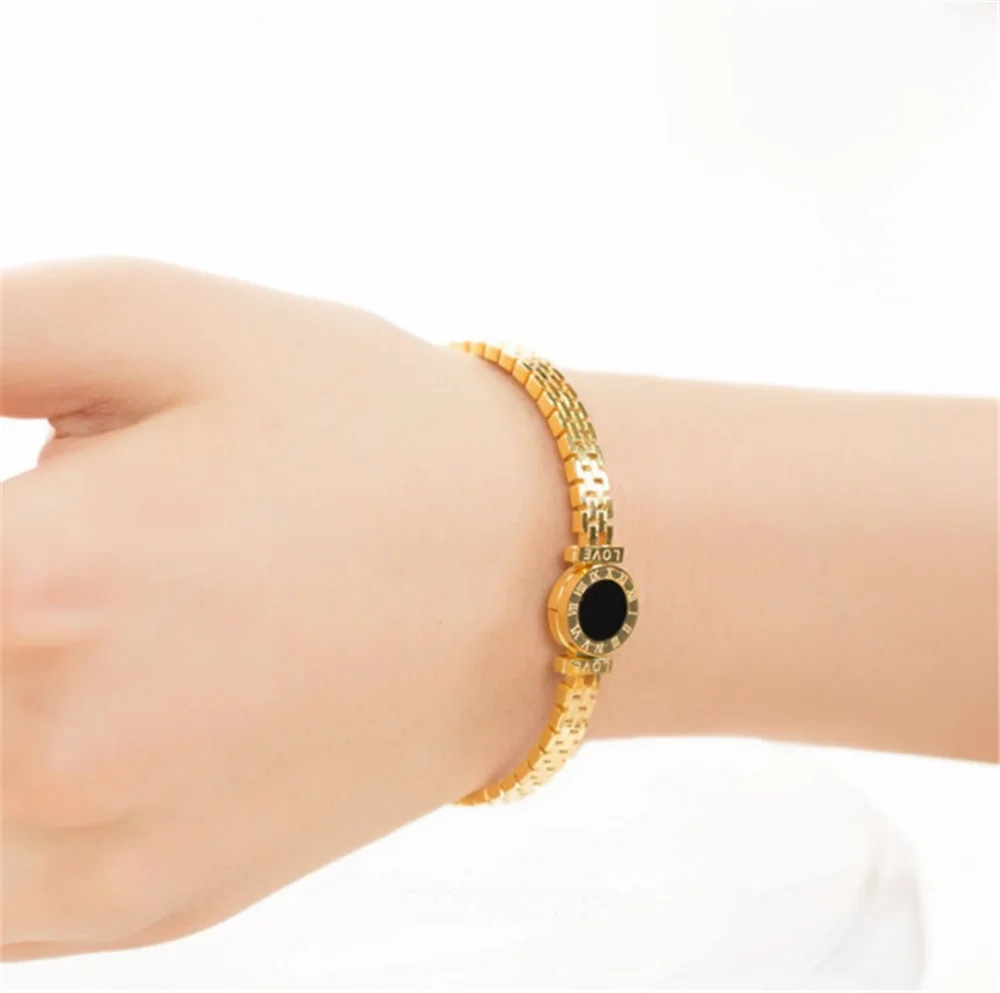 316L Stainless Steel Hollow Black Roman Numeral Round Bracelet Earring Necklace Colorless Wedding Jewellery Set