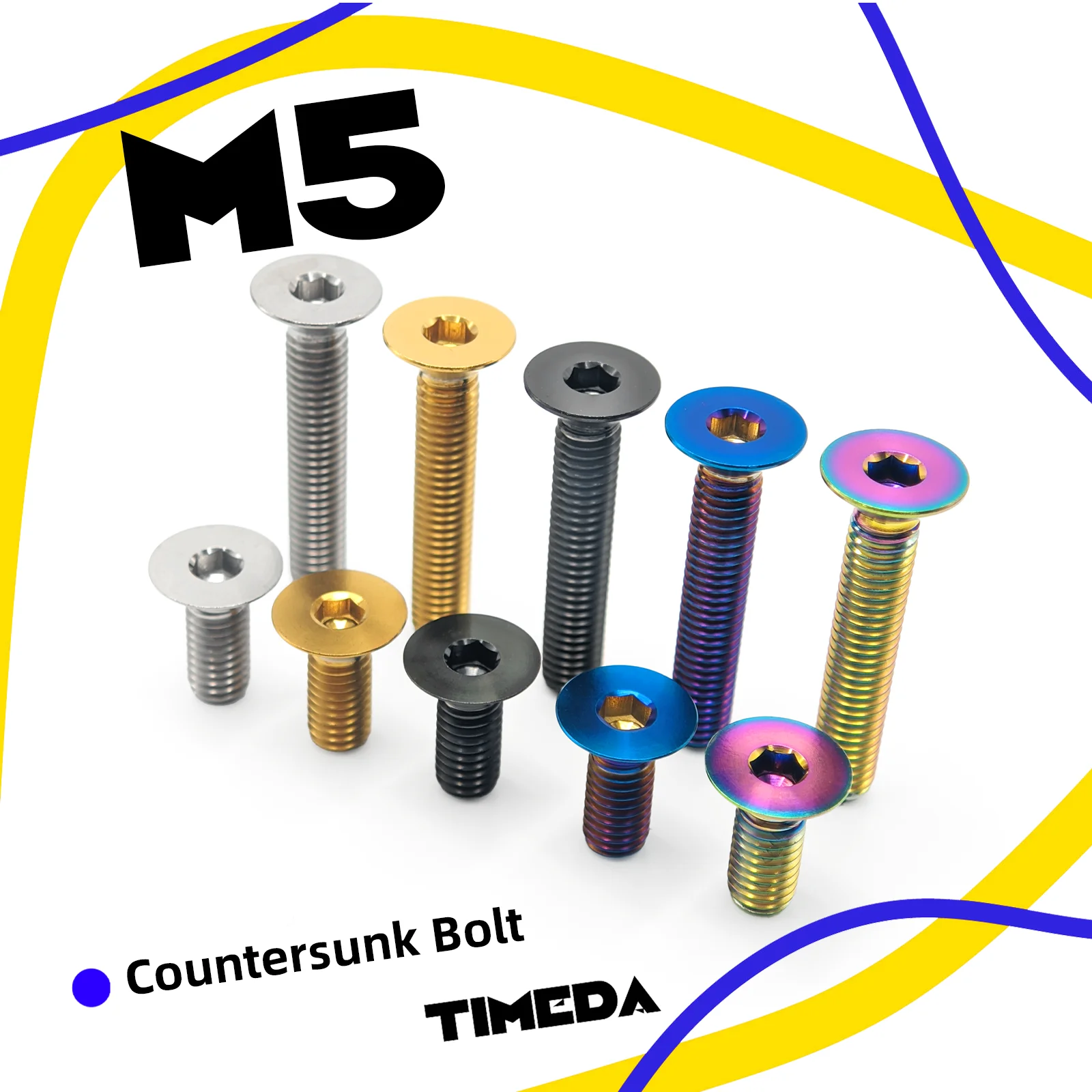 M5 Titanium Countersunk Flat Head Bolts Pitch 0.8 Ti-6Al-4V for Motorcycle MTB Bicycle Disc Brake E-Bike Lightweight Rustproof