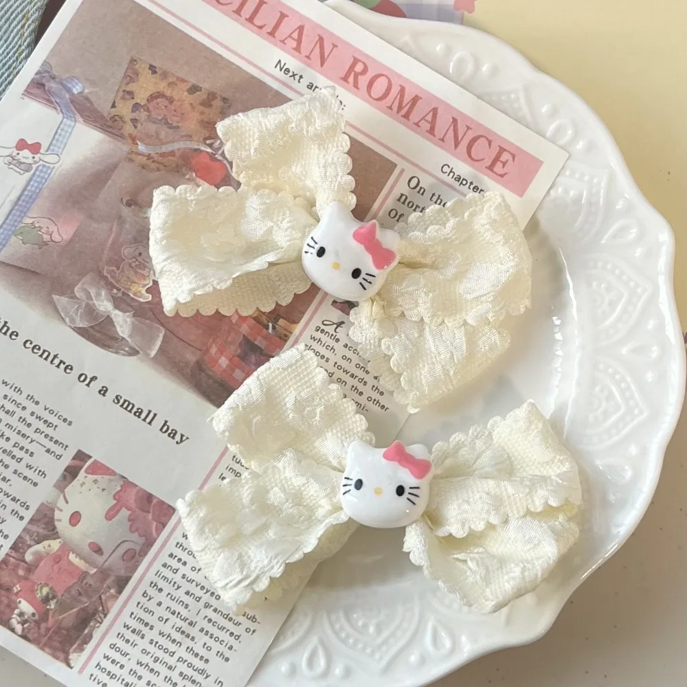 

2025 New Cute Kitten Lace Bow Duckbill Clip Girl Heart Versatile Bangs Side Clip Cartoon Headpiece for Students