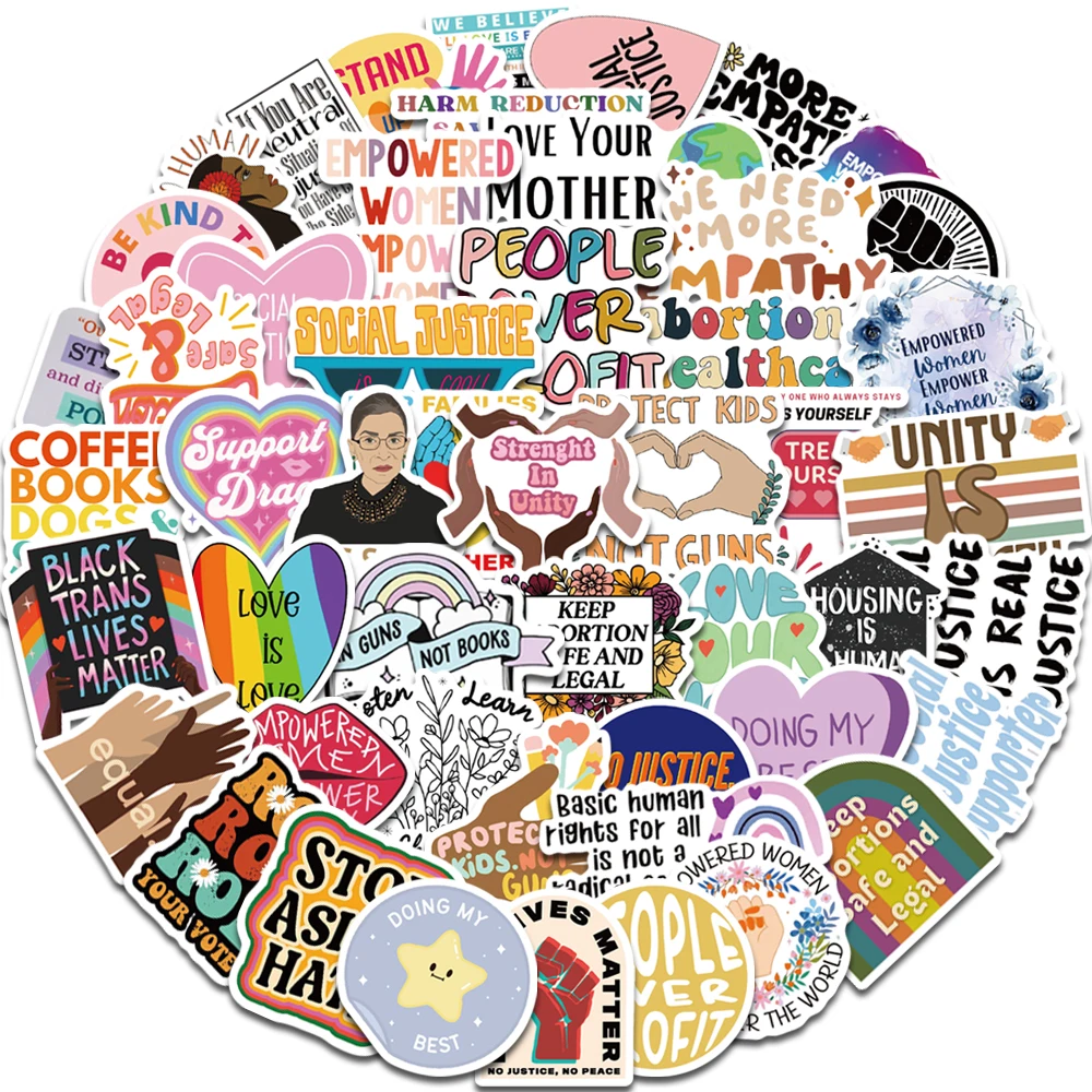 50PCS Style Social Justice Stickers Scrapbooking Collage Material Guitar Water Cup Dicycle Notebook DIY Decorative Stickers