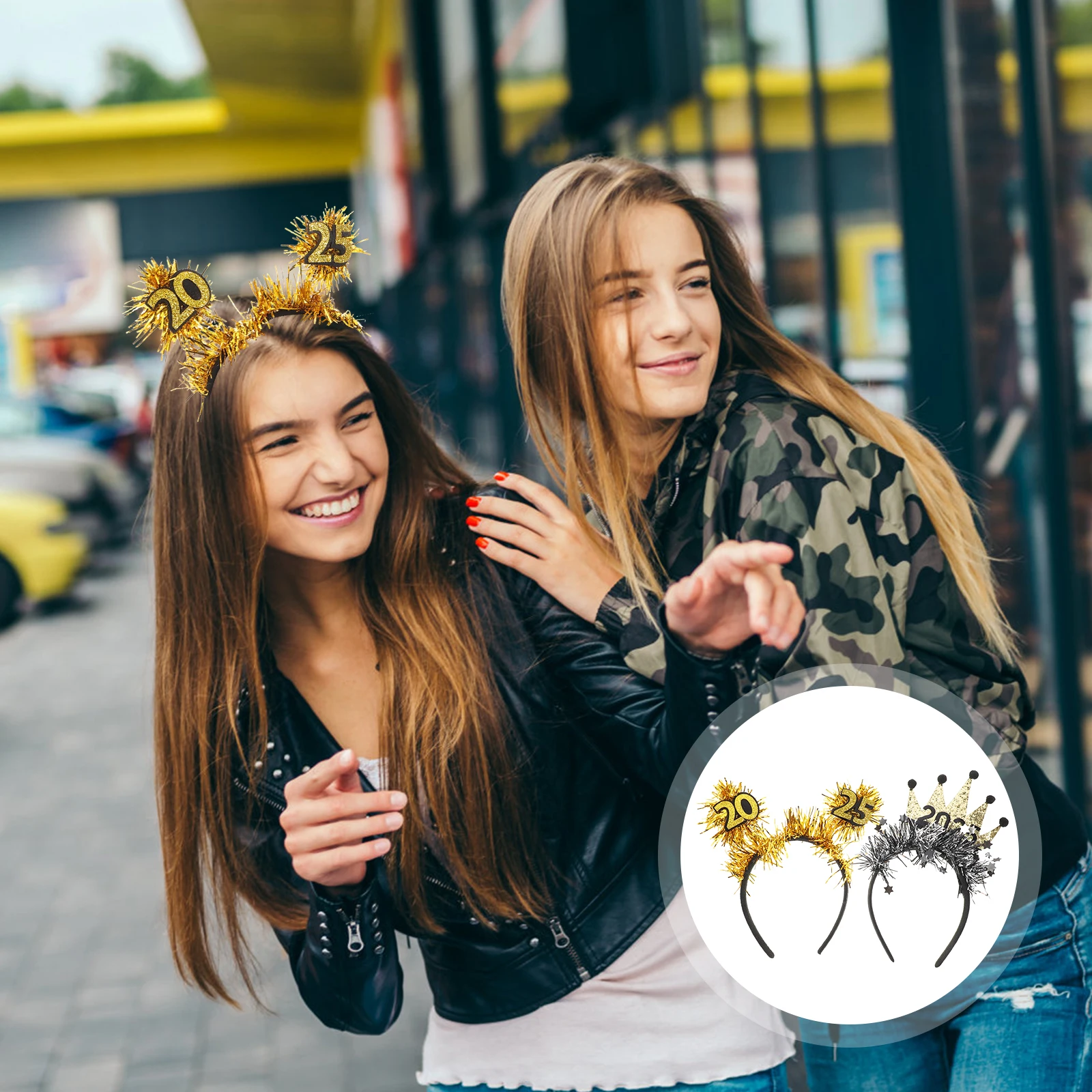 

2pcs 2025 Happy New Year Glitter Star Headband Cheer Party Favors Multicolor Ribbon Festival Costume Accessories Graduation Eve