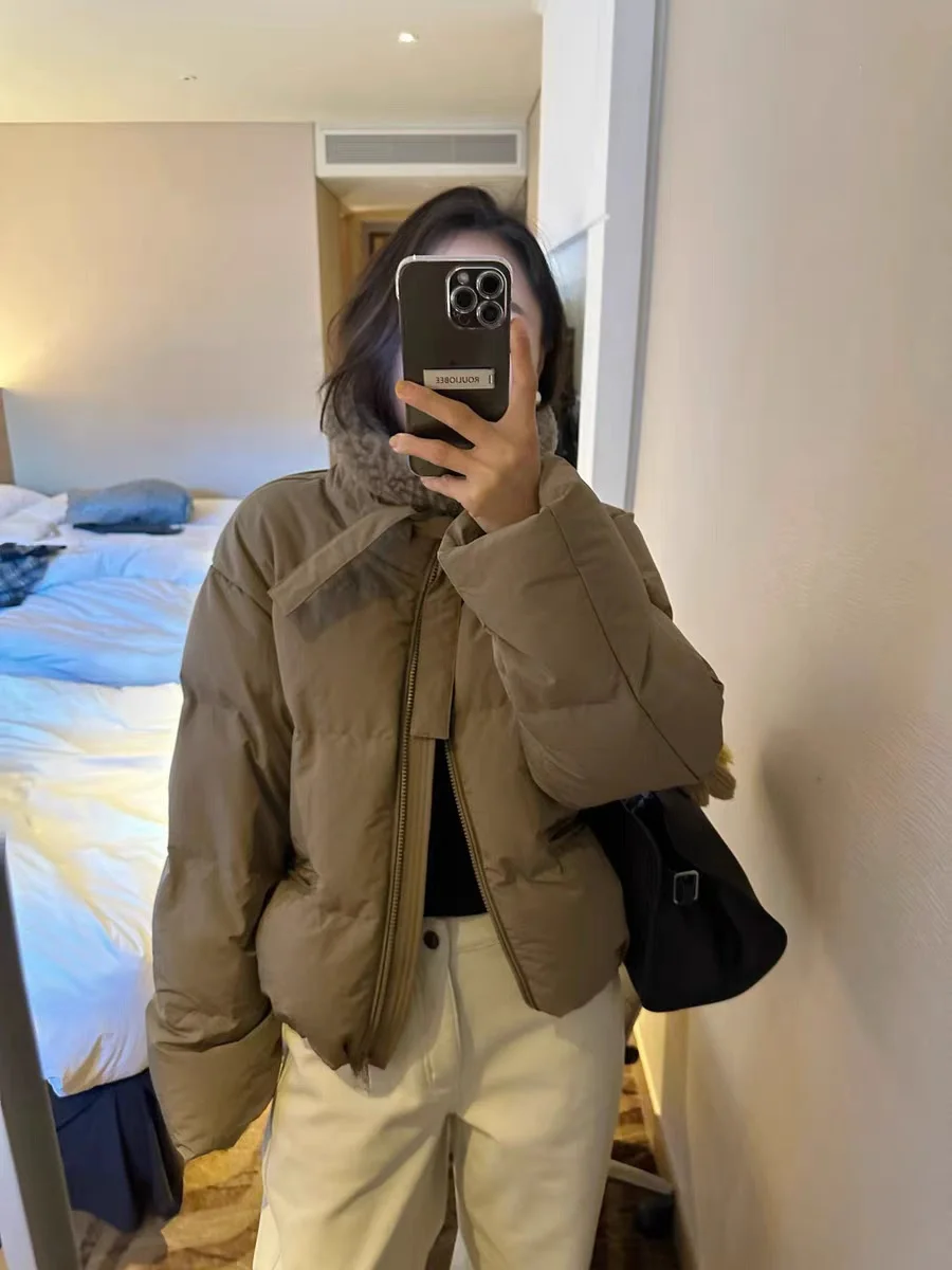 

Women's Loose Fit down Jaet Zipper Closure Color Blo Collar Bread Sle Warm Outerwear Korean Sle Long Sve Coat