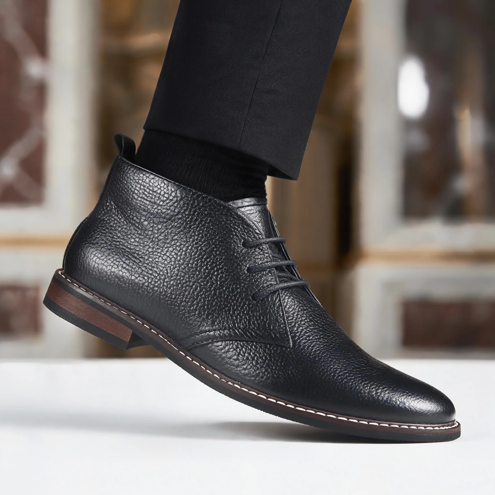100% Leder Herren Chukka Boots Modische Bequeme Marken-Knöchelstiefel Echtleder Desert Boots # KD585 – Detail 20