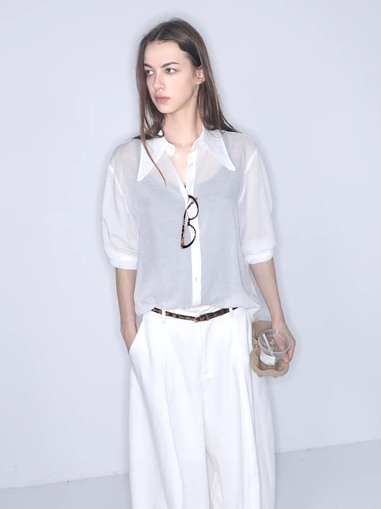 

JDE Lcelly White Cotton Linen Loose Fit Long Sve Sun Protection irt Casual Summer Commute Simple Sle Thin irt