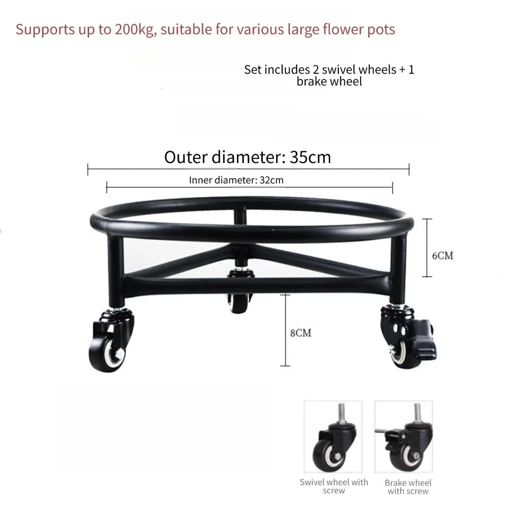 Black Round Plant Stand with Locking Casters for Heavy For Flower Pots Portable Rolling Base for Indoor Outdoor