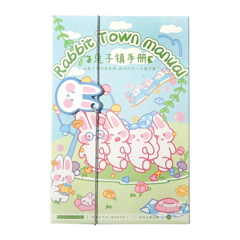 30 Sheets/Set Rabbit Town Manual Series Postcard Cute Cartoon Bunny Greeting Message Cards Birthday Gift Card