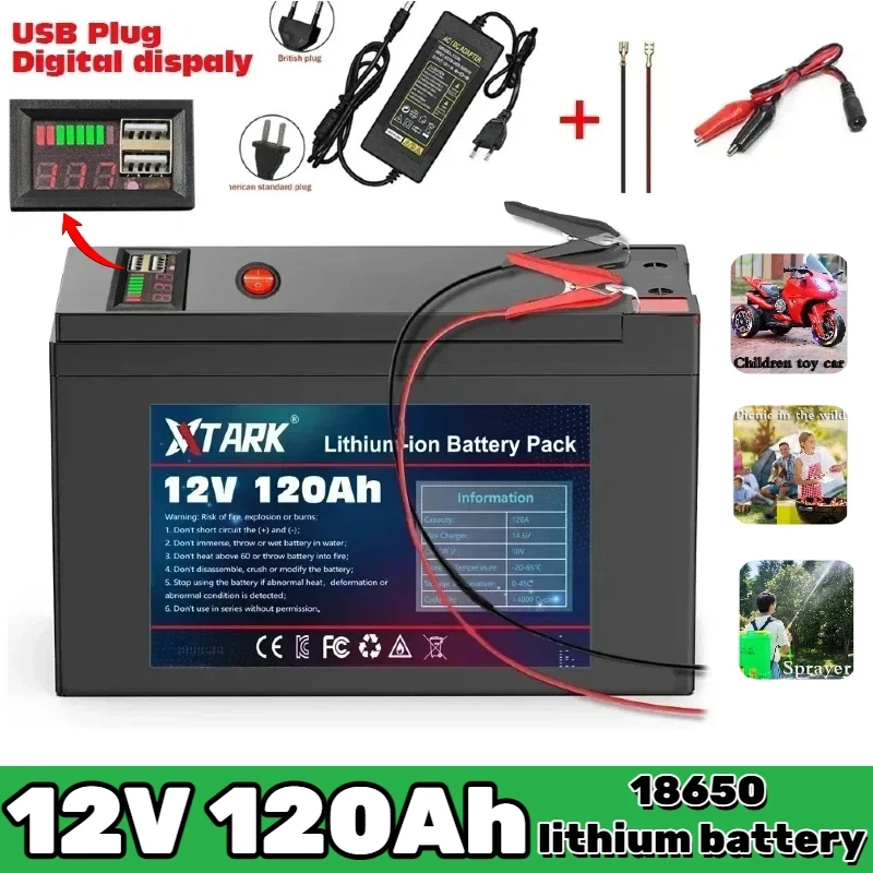 

New upgrade Original 12V 120Ah USB plug storage battery for sprayer, lighting power supply Comes with a 12.6V3A charger