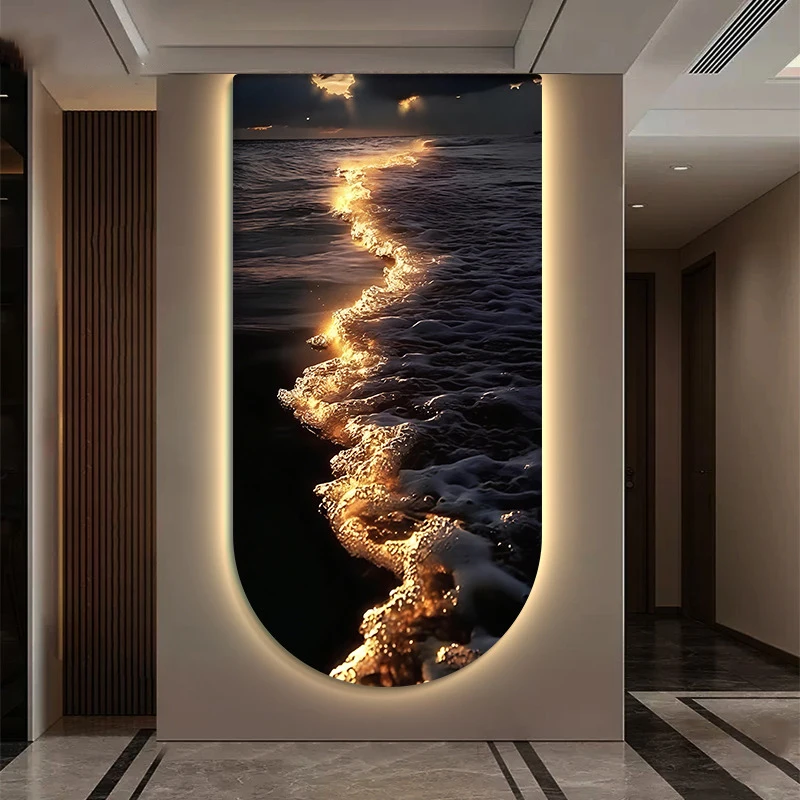 

Ocean Wave Entrance Entrance Decoration Painting Led Home Interior Decoration Tableau Decoration Mural Wall Lamp Led Lights