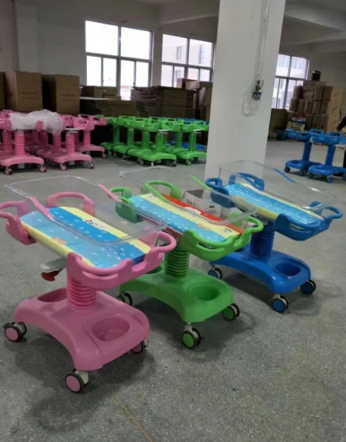 Medical Newborn Baby Bed ABS Infant Hospital Crib with Safety Rails & Silent Casters for Clinic Nursery