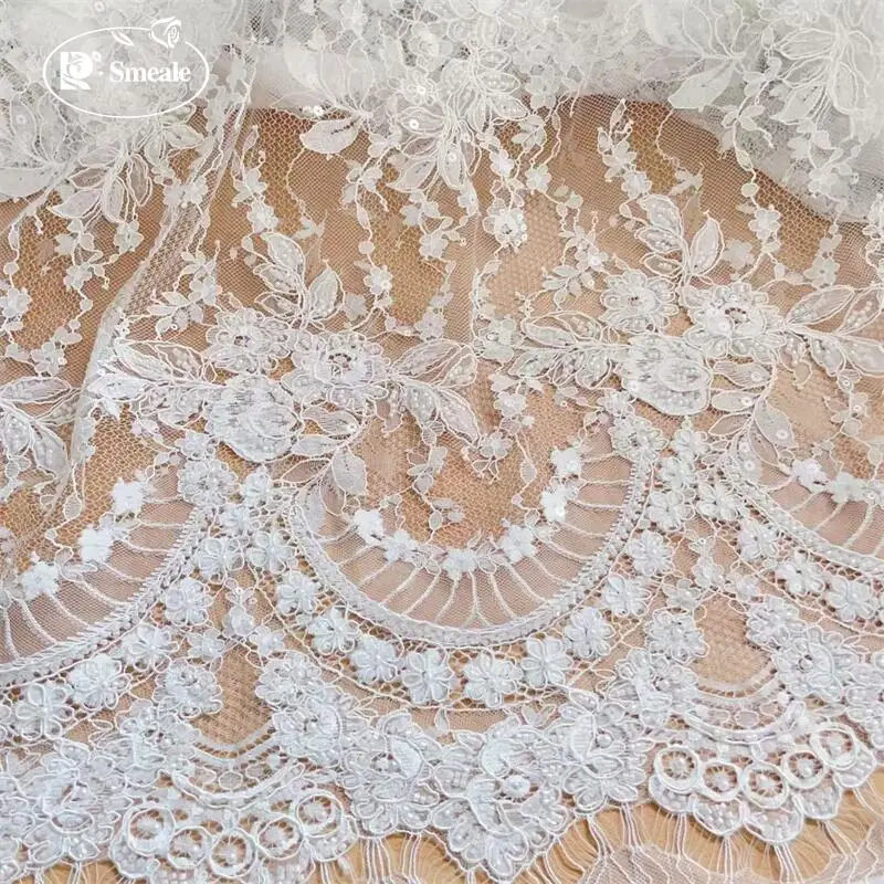 3M.Beads Cord Embroider Flash Sequins Lace Fabric.Luxury Evening Dress French Lace .Fabric for Sewing.Wedding Dress