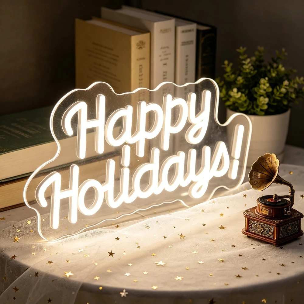 Happy Holidays Neon Sign LED Marquee Light for Christmas Xmas Festive Party Window Display Wall Art New Year Seasonal Decor