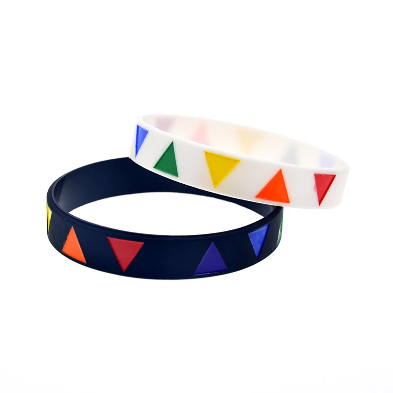 50 Stück 1/2 Zoll breites Dreieck-Logo-Silikon-Gummi-Armband, Unisex-Modearmband – Detail 6