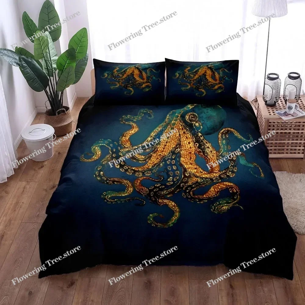 Retro Octopus Bedding Set King Queen Double Full Twin Single Size Duvet Cover Pillow Case Bed Linen Set 6