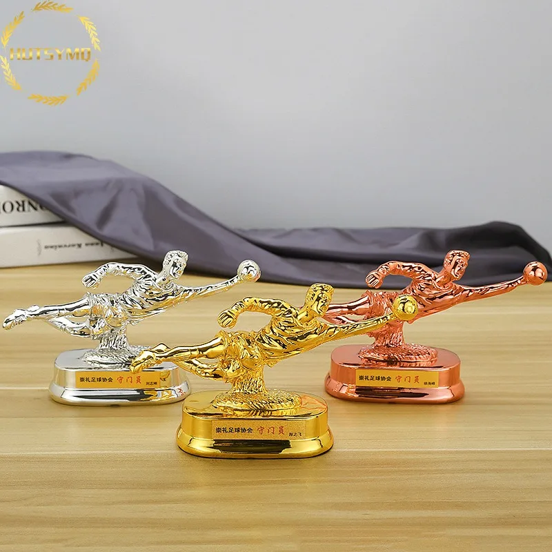 

Soccer goalkeeper trophy, best goalkeeper trophy resin gold, silver and copper, fans souvenir pieces