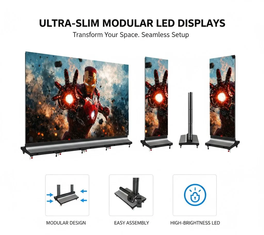 Moveable Foldable LED Poster Folding Screen P1.5-P2.5 HDR10 1000cd Brightness IP65 Waterproof WiFi Stand Digital Signage Display