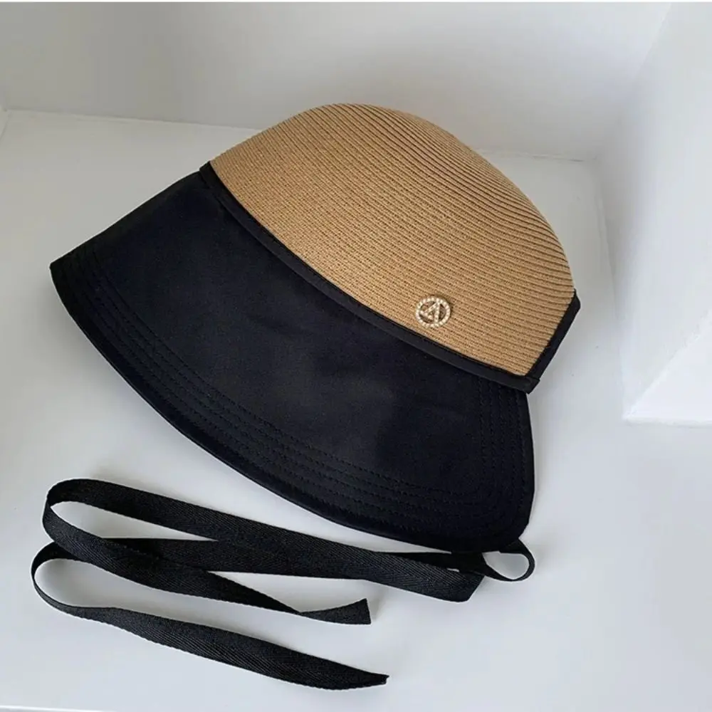 

Breathable Shade Sun Caps Foldable Bucket Hat Stripe Wide Brim Sunscreen Bucket Hat Sunscreen Beach Hats Straw Hat Girls