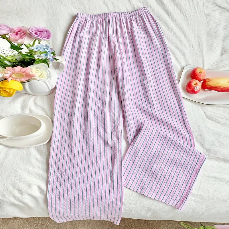 مرونة الخصر فضفاضة عارضة تنوعا السراويل المستقيمة المرأة الخريف مزاجه مخطط عارضة السراويل #3