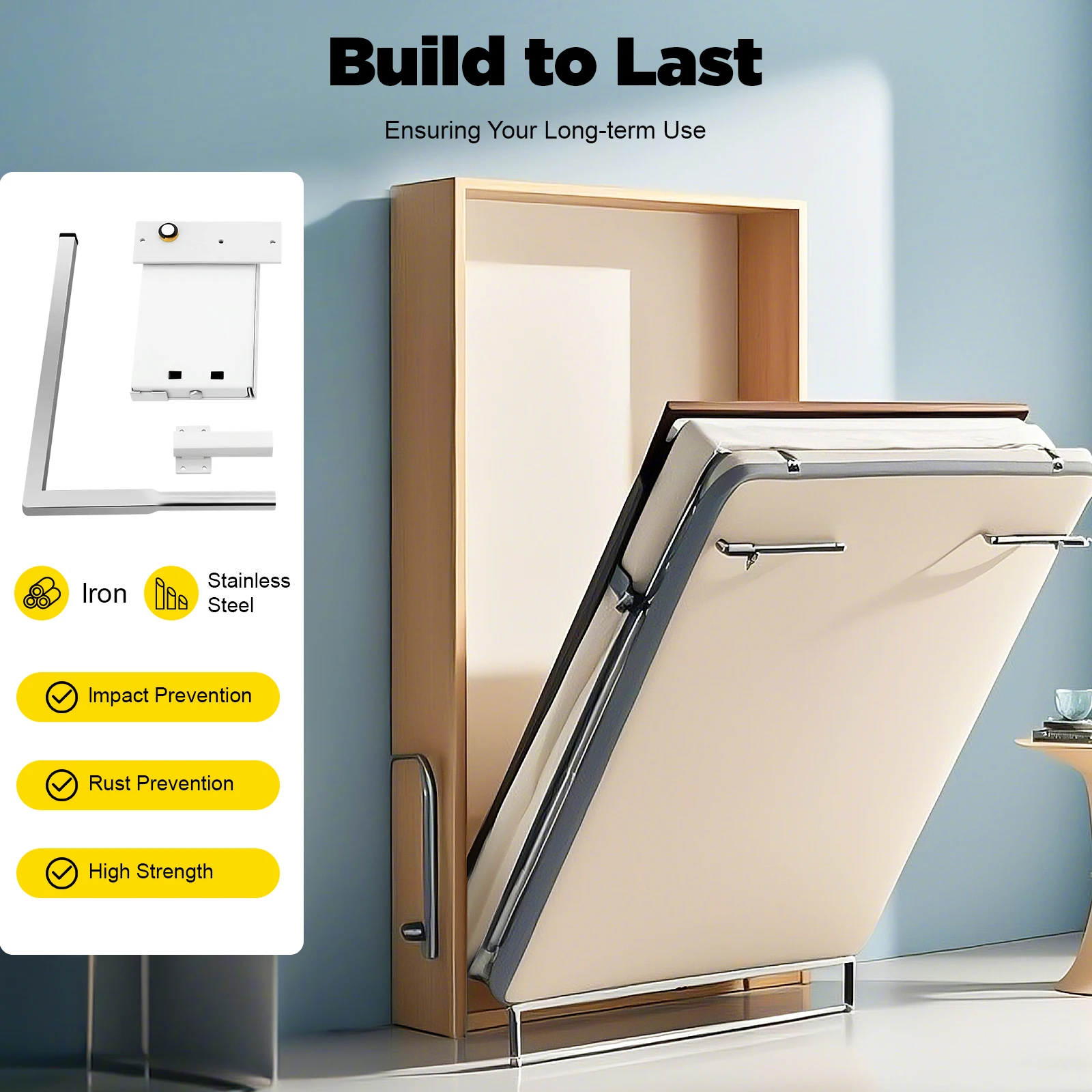 

Silver+ White Bed Hinge Kit, Bed Hinge Kit Load-bearing Capacity 198kg Suitable for Medium-sized Wall Beds