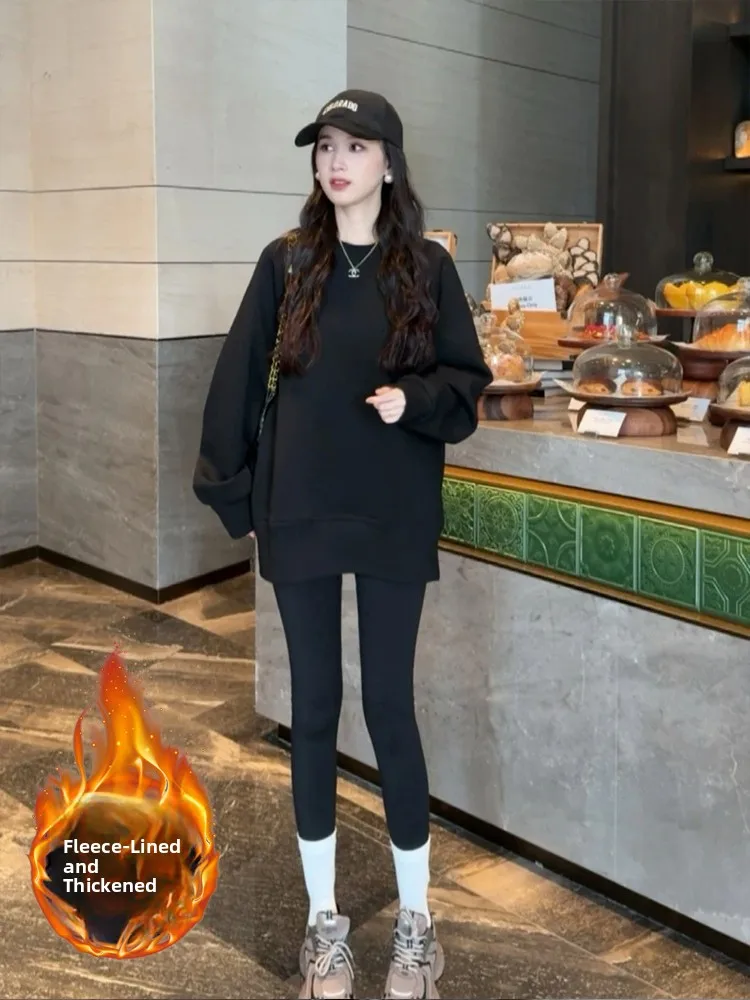 Korean Sle Lazy round Ne Thiened Fce Women's Sweatirt Mid-Length Faionable Autumn Winter New Arrival Streetwear