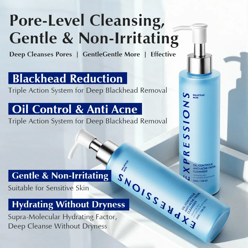 Acne & Oil Control Facial Cleanser – Salicylic Acid, Niacinamide, Blue Lotus & Lotus Extract for Deep Cleansing & Pore Refining