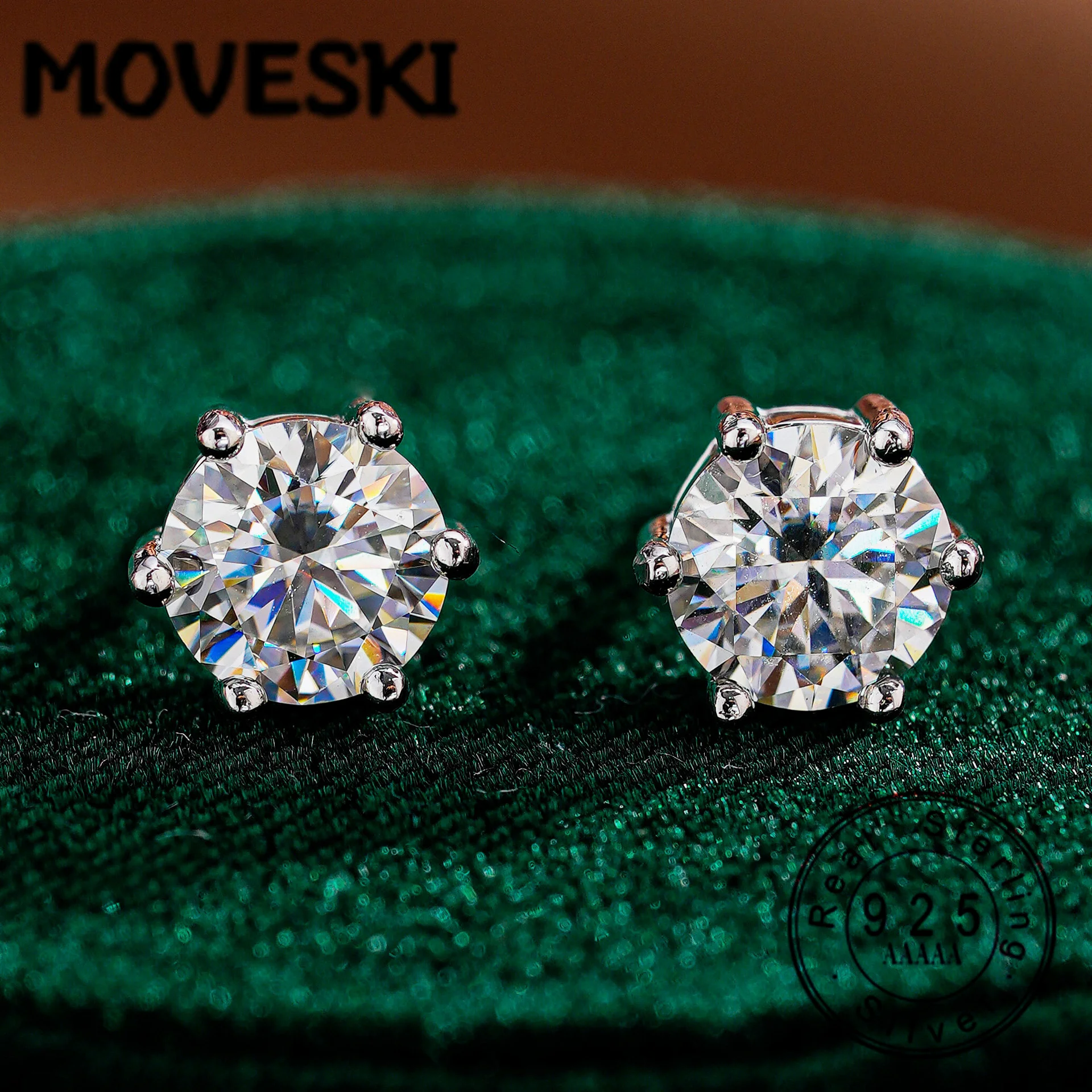 

Серьги-пусеты MOVESKI из стерлингового серебра 925 пробы с муассанитом, круглые, с огранкой «бриллиант», на 6 крапанах, элитные ювелирные изделия