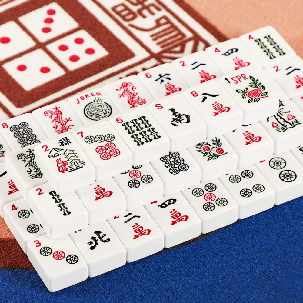 

166 American Mahjong Tiles with White Color Durable Water Resistant 1.2” American Mahjong Set Portable Family Board Game