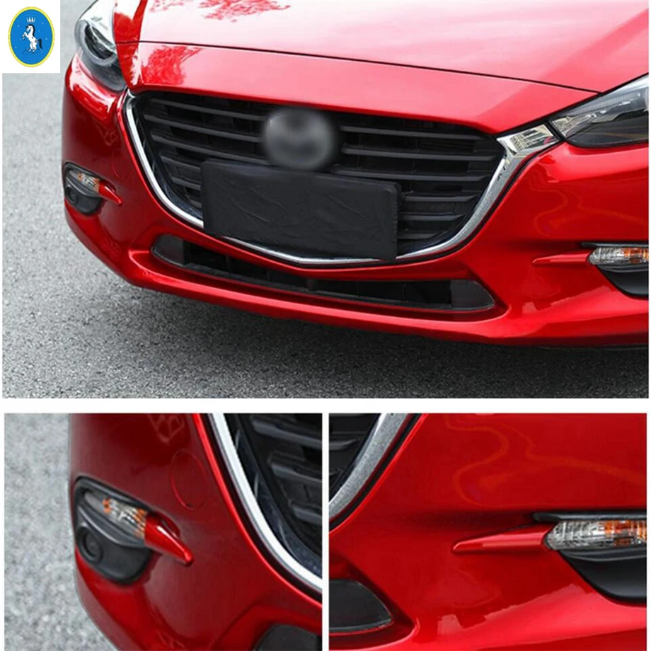 ABS Auto Front Bumper Fog Lights Lamps Eyelid Eyebrow Cover Trim For Mazda 3 Hatchback Sedan 2017 2018 Red / Carbon Fiber Look