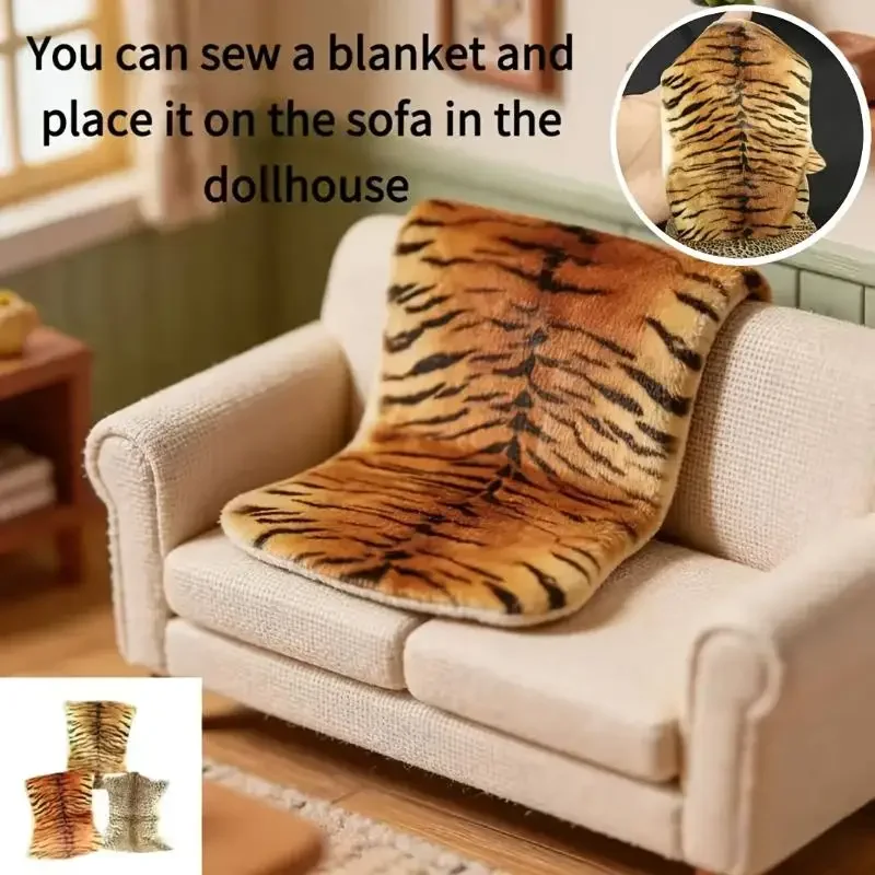 Alfombra de felpa con diseño de tigre y leopardo, modelo en miniatura para casa de muñecas, decoración para dormitorio y sala de estar, accesorios para casa de muñecas, 1 unidad, 1:12
