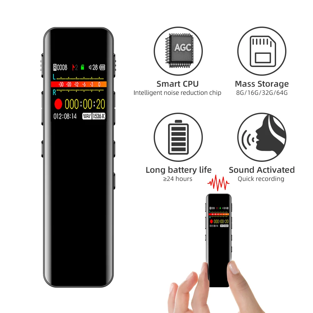 128GB Digital Voice Recorder Voice Activated Recorder for Lectures, Meetings, Interviews Audio Mini Recorder Portable Tape Dicta