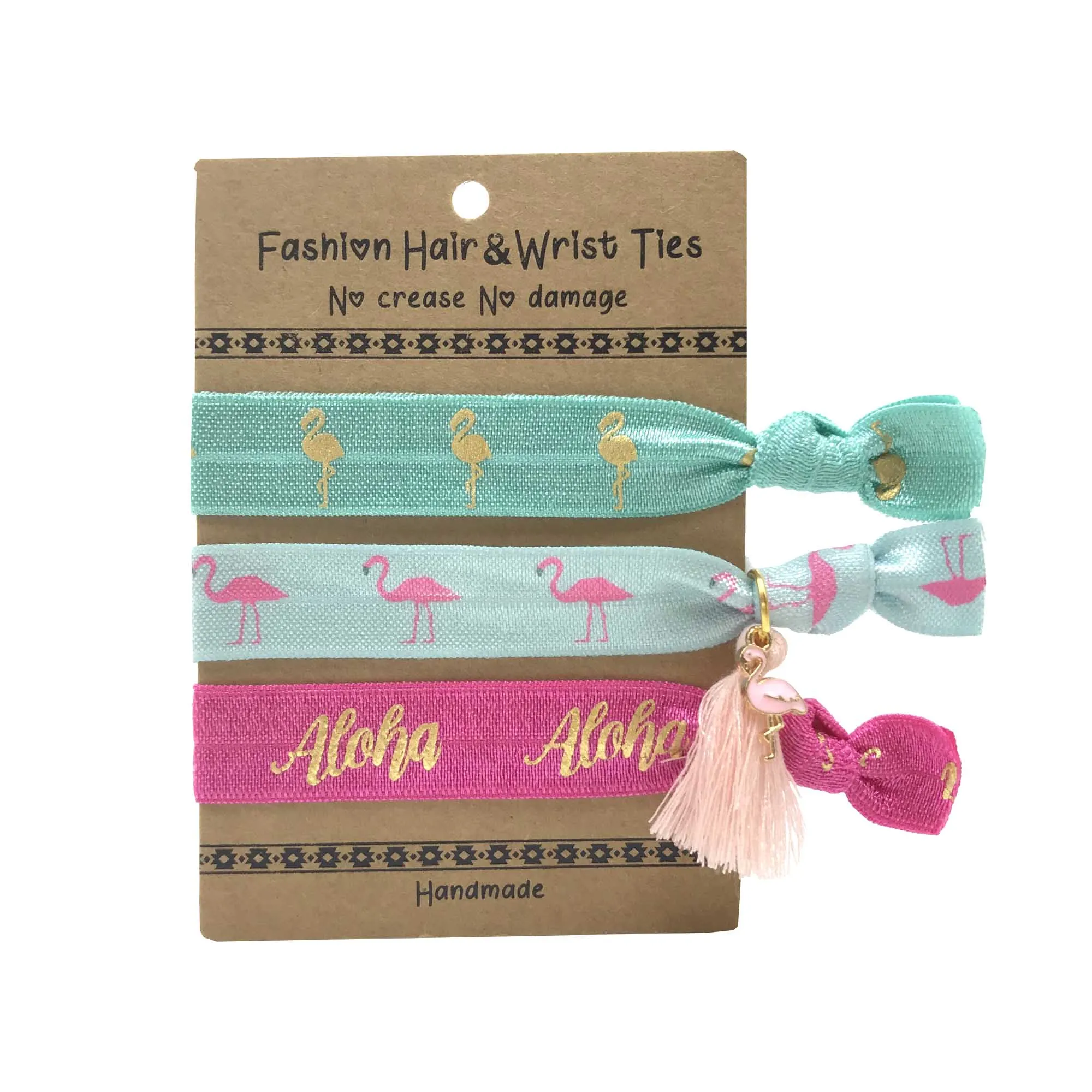 20 Packs 3 Hair Ties Bracelet LOVE Flamingo Be Wild Elastic Hair Band With Tassel Pandents Jewelry Wristband Ponytail Holder