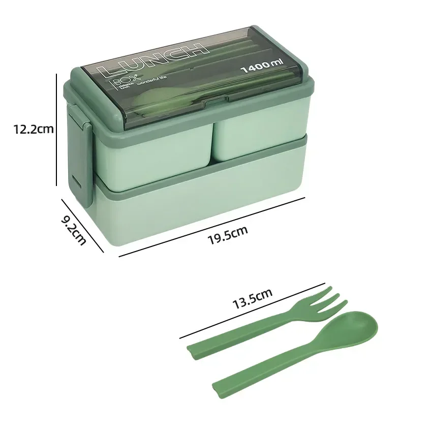 1Set-Double Layer Portable Lunch Box for Kids with Fork and Spoon Microwave Bento Boxes Dinnerware Set Food Storage Container